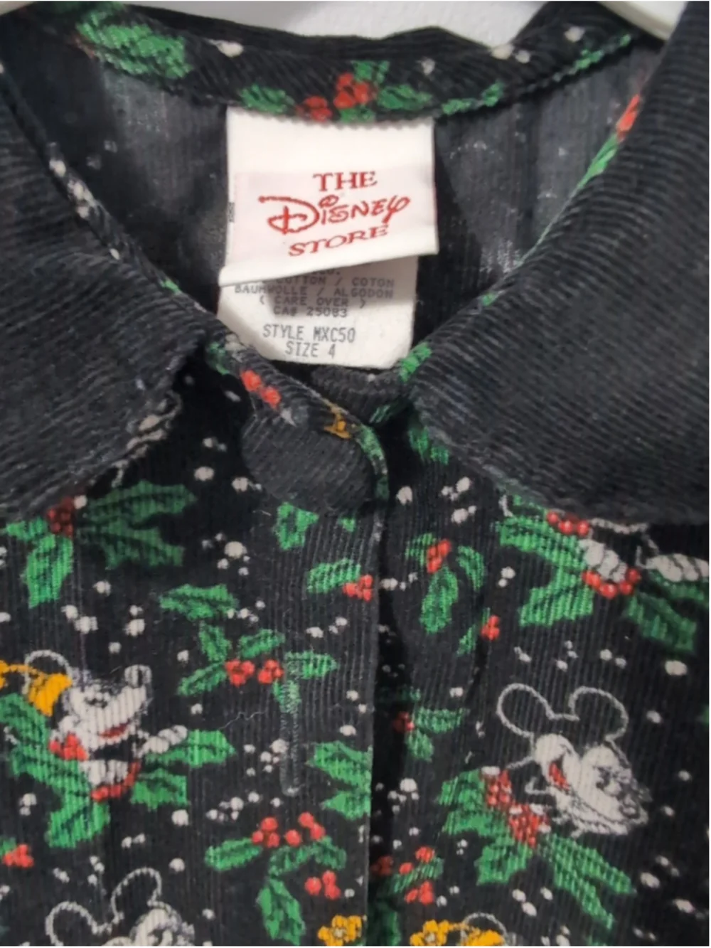 Vintage 90s Disney Christmas Dress Toddler Girl Black Corduroy Mickey Minnie 4